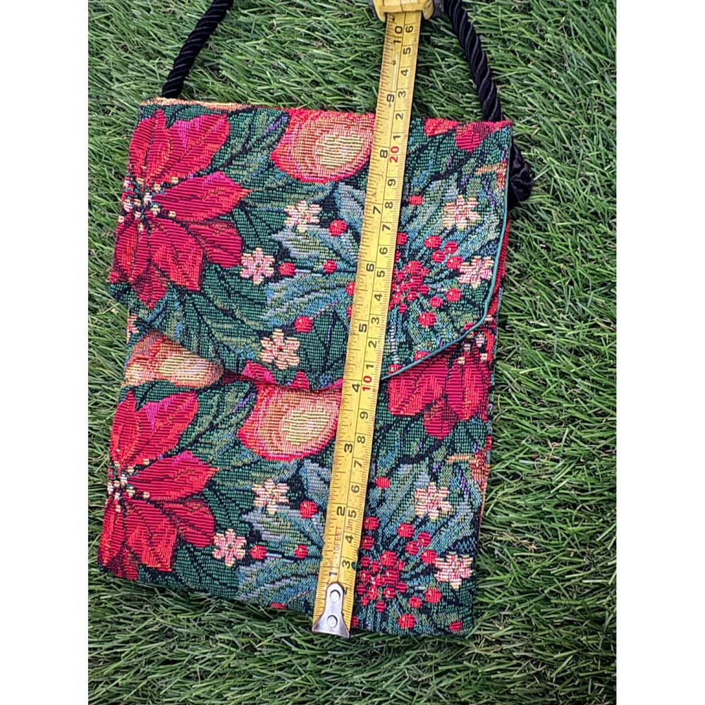 Toby Weston Vintage Tapestry Poinsettia Floral Crossbody Bag Holiday Christmas - Picture 7 of 9